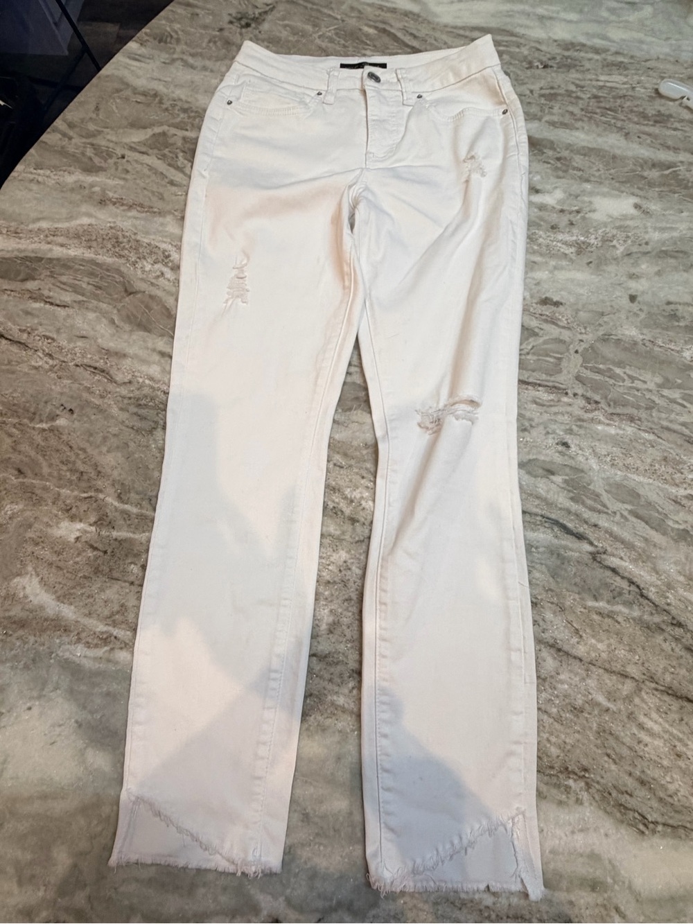 Royalty For Me Curvy Fit White Distressed Jeans Raw Hem Straight Leg Denim 4